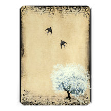 Parchemin vintage de Faux d'oiseau d'arbre bleu de Invitations