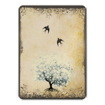 Parchemin vintage de perle d'oiseau d'arbre bleu d invitation