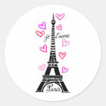 PARIS JE T'AIME EIFFEL ET COEURS ROSES AUTOCOLLANTS