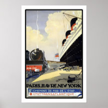 Paris Le Havre New York par voyage vintage de bate Posters
