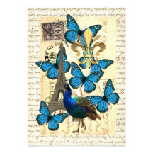 Paris, paon et papillons carton d'invitation