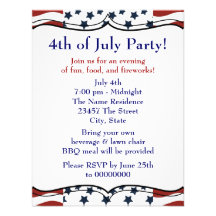 Partie 4 juillet de BBQ de rayures d'étoiles Invitation Personnalisée