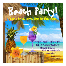 Partie adulte de plage de cocktails de palmier faire-part personnalisé