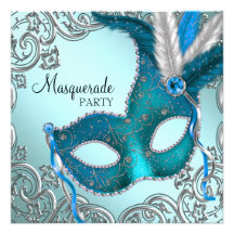 Partie argentée bleue turquoise de mascarade de ma faire-parts