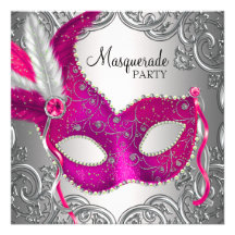 Partie argentée de boule de mascarade de masque de faire-part personnalisé