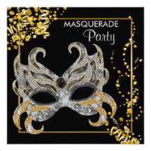 Partie argentée élégante de mascarade d'or cartons d'invitation personnalisés