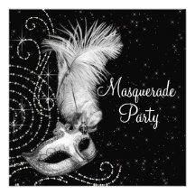 Partie blanche noire élégante de mascarade invitations personnalisées
