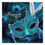 Partie bleue turquoise de mascarade de masque de p invitation personnalisée