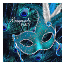 Partie bleue turquoise de mascarade de masque de p invitation personnalisée
