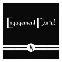 Partie de fiançailles de monogramme en noir et bla invitation