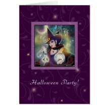 Partie de Halloween - pourpre d'invitation de sorc Carte De Vœux