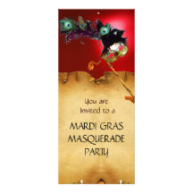 PARTIE de MASCARADE de MARDI GRAS, rouge Invitations Personnalisées