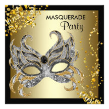 Partie de mascarade d'or de noir de masque de conf invitation personnalisable
