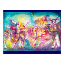 PARTIE de MASCARADE, masques de mardi gras, danse, Carte Postale