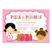 Partie de pizza et de Sleepover de pyjamas Invitations