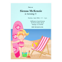 Partie de plage (fille) cartons d'invitation