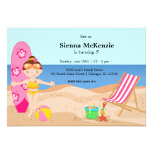 Partie de plage (fille) cartons d'invitation