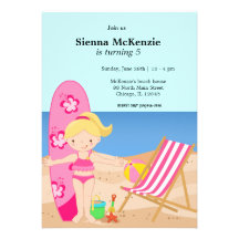 Partie de plage (fille) invitation personnalisée