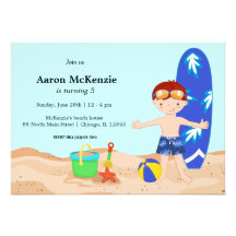 Partie de plage (garçon) cartons d'invitation personnalisés