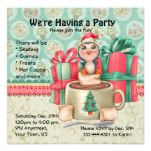 Partie d'hiver de pingouin de cacao invitations