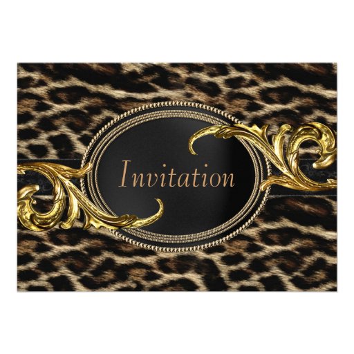 Partie élégante de léopard de noir et d'or cartons d'invitation