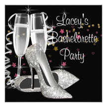 Partie noire de Bachelorette de talons hauts de Ch Invitations Personnalisées