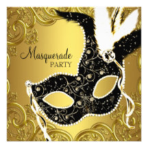 Partie noire de mascarade de masque d'or invitations