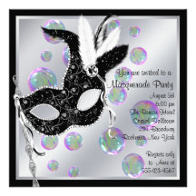 Partie noire et blanche de mascarade de bulles invitations