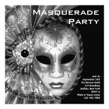 Partie noire et blanche de mascarade invitations personnalisées