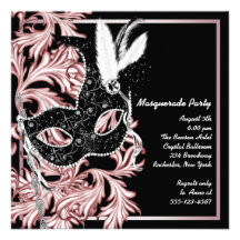 Partie noire rose de mascarade de rose de masque invitations