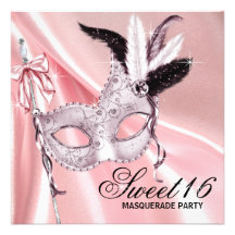 Partie noire rose de mascarade du bonbon 16 cartons d'invitation