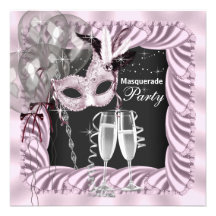 Partie rose noire de mascarade de Champagne Faire-part Personnalisé