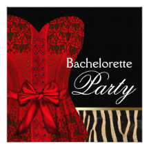 Partie rouge de Bachelorette de zèbre de noir roug Invitation Personnalisée