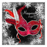 Partie rouge de mascarade de flocon de neige invitations personnalisées