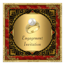 Partie rouge de noir d'or d'invitation de fiançail