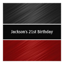Partie rouge foncé noire masculine de rayures invitation personnalisable