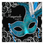 Partie turquoise de mascarade de noir bleu invitation