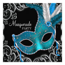Partie turquoise de mascarade de noir bleu invitation