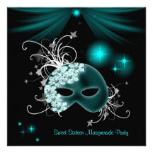 Partie turquoise de mascarade du bonbon 16 à masqu bristol personnalisé