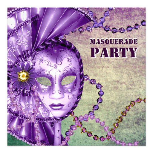 Partie verte pourpre de mascarade de perles de mar faire-part personnalisables