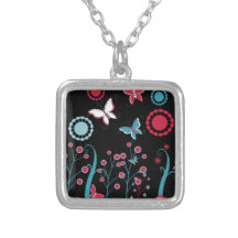 Pastel bleu de papillons de rose assez Girly de fl Collier Personnalisé