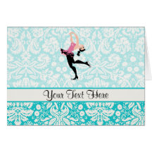 Patinage de glace turquoise de motif de damassé carte de vœux