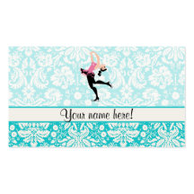 Patinage de glace turquoise de motif de damassé cartes de visite professionnelles