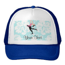 Patinage de glace turquoise de motif de damassé casquette de camionneur