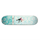 Patinage de glace turquoise de motif de damassé planches à roulettes customisées