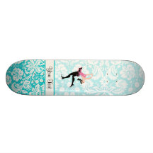 Patinage de glace turquoise de motif de damassé planches à roulettes customisées