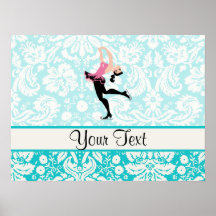Patinage de glace turquoise de motif de damassé posters