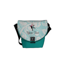 Patinage de glace turquoise de motif de damassé sacoche
