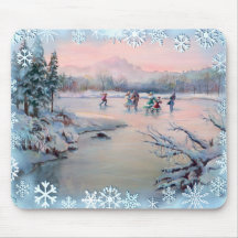 PATINAGE et FLOCONS DE NEIGE de GLACE par SHARON S Tapis De Souris