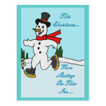 Patinage sur la carte postale mince de Noël de gla